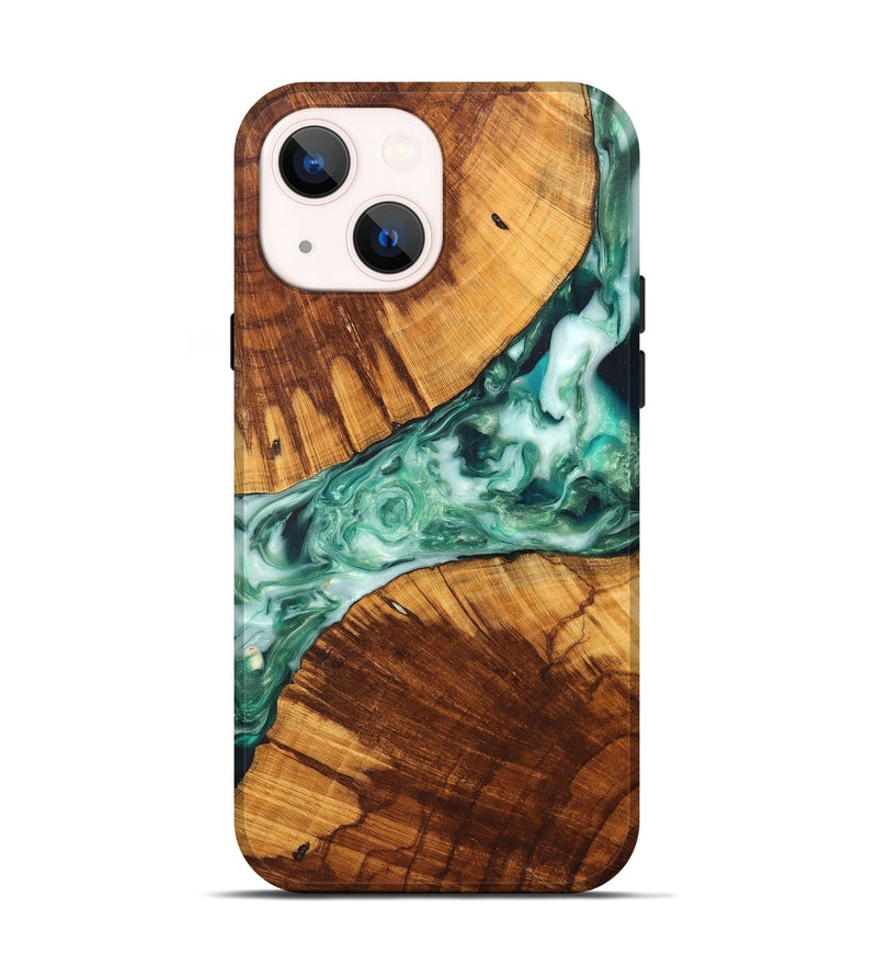 iPhone 14 Wood+Resin Live Edge Phone Case - Isabelle (Green, 699166)