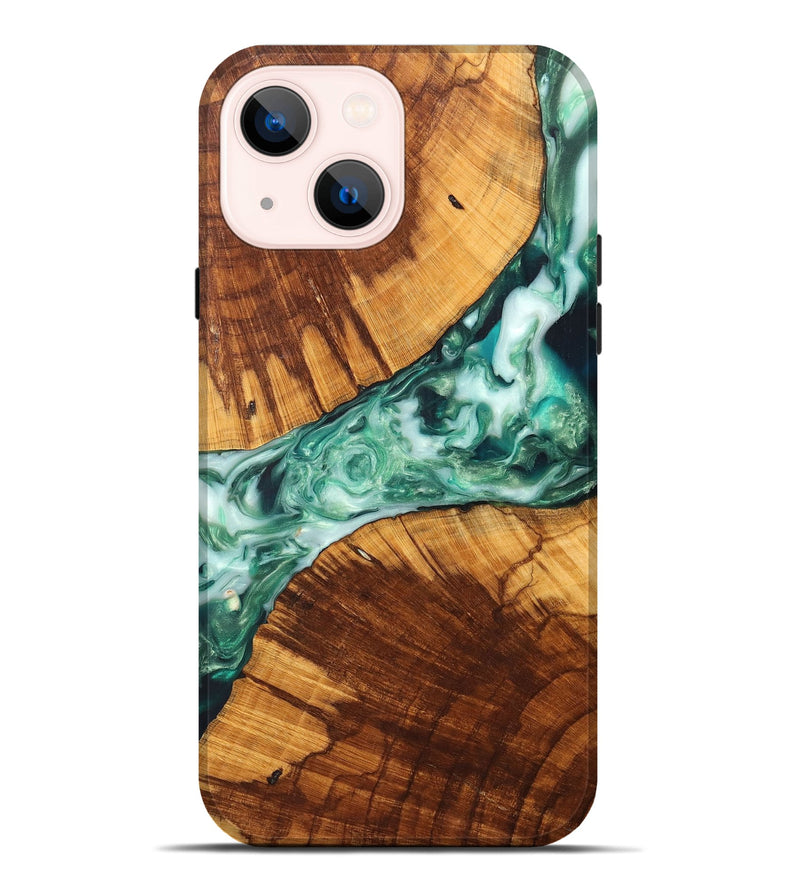 iPhone 14 Plus Wood+Resin Live Edge Phone Case - Isabelle (Green, 699166)