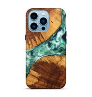 iPhone 14 Pro Wood+Resin Live Edge Phone Case - Isabelle (Green, 699166)