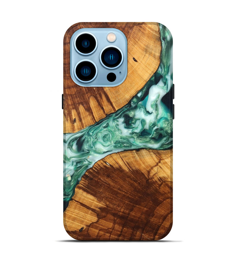 iPhone 14 Pro Wood+Resin Live Edge Phone Case - Isabelle (Green, 699166)