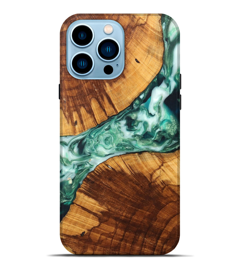 iPhone 14 Pro Max Wood+Resin Live Edge Phone Case - Isabelle (Green, 699166)