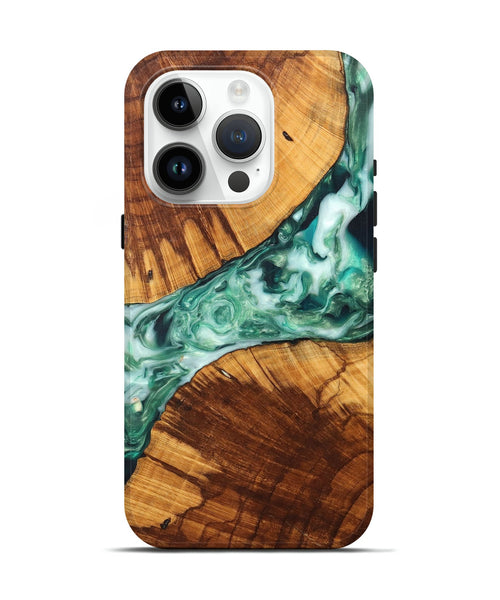 iPhone 15 Pro Wood+Resin Live Edge Phone Case - Isabelle (Green, 699166)