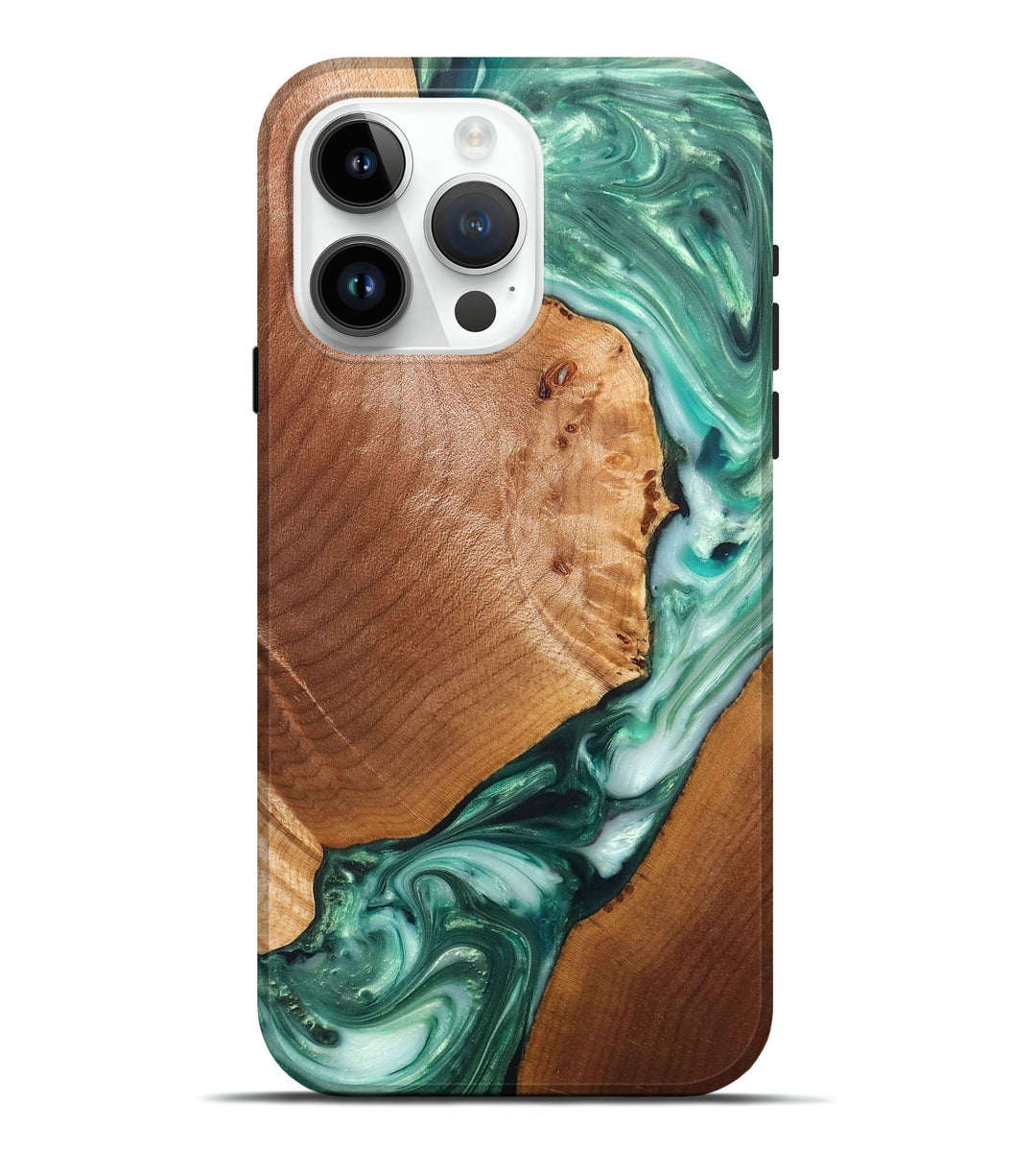 iPhone 15 Pro Max Wood+Resin Live Edge Phone Case - Gerald (Green, 699167)