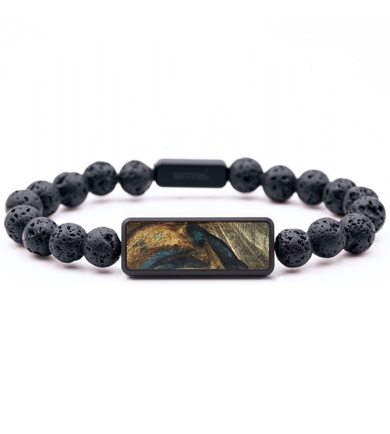 Lava Bead Wood+Resin Bracelet - Shari (Teal & Gold, 699238)
