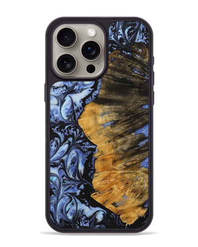 iPhone 15 Pro Max Wood+Resin Phone Case - Eli (Blue, 699419)