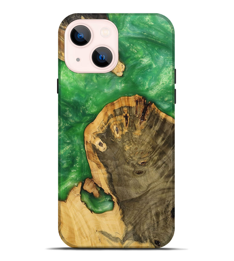 iPhone 14 Plus Wood+Resin Live Edge Phone Case - Eduardo (Green, 699448)