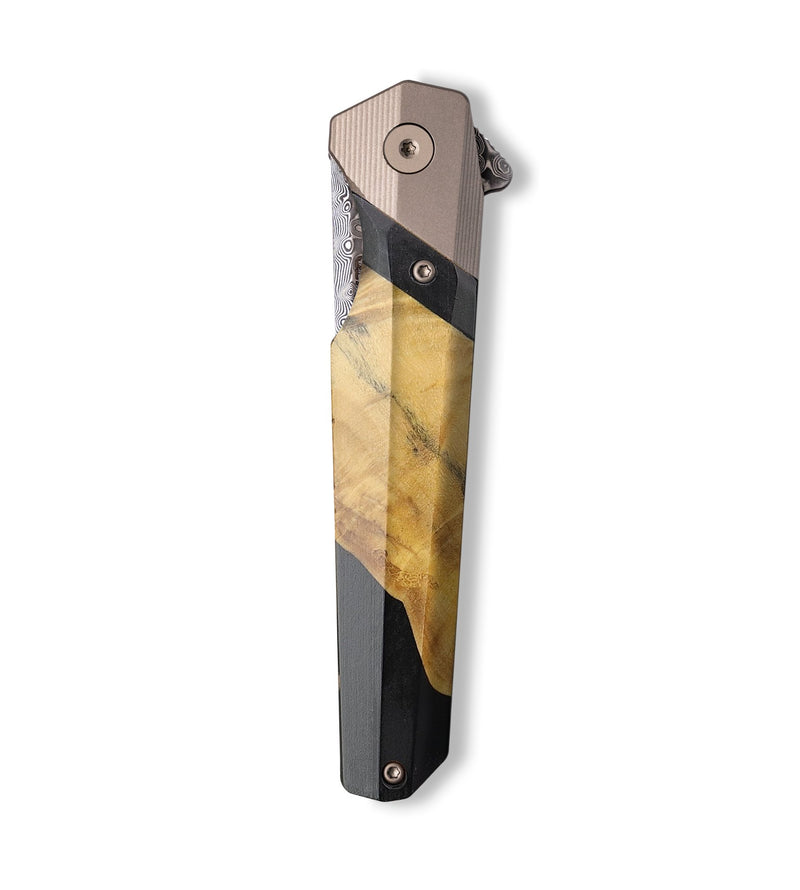 Live Edge Wood+Resin Pocket Knife - Angeline (Pure Black, 699536)