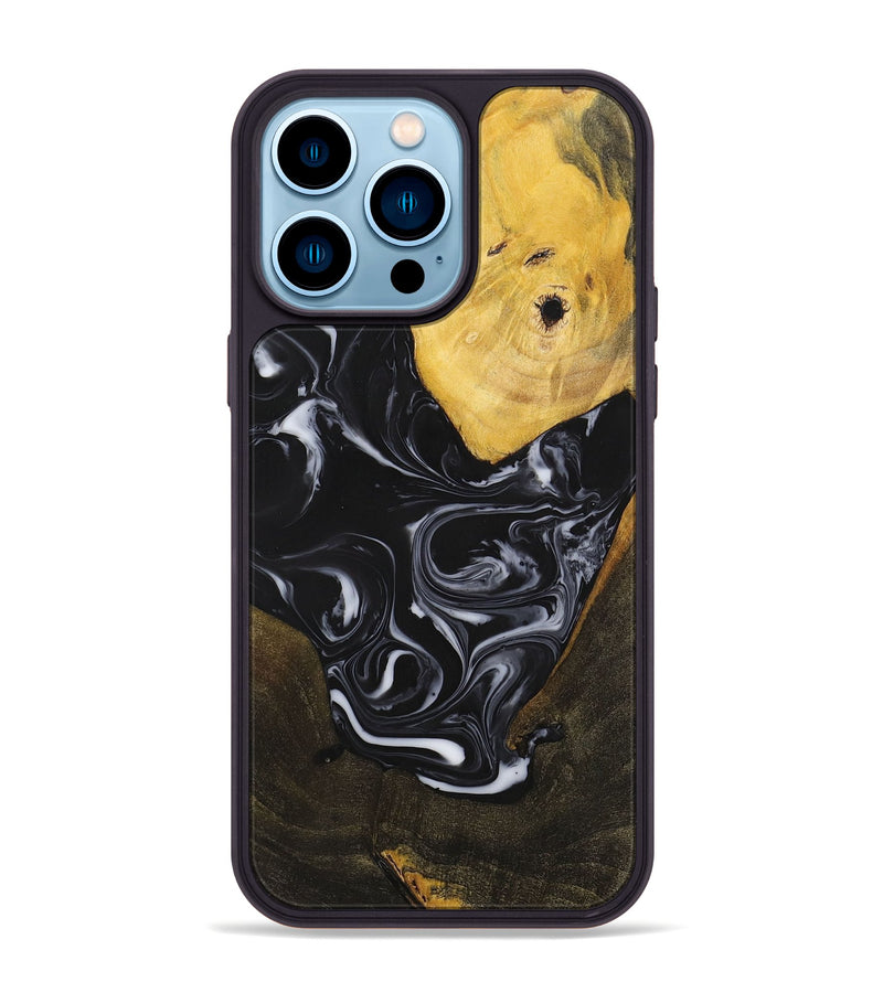 iPhone 14 Pro Max Wood+Resin Phone Case - William (Black & White, 699551)