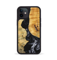 iPhone 12 Wood+Resin Phone Case - Jasmine (Black & White, 699555)
