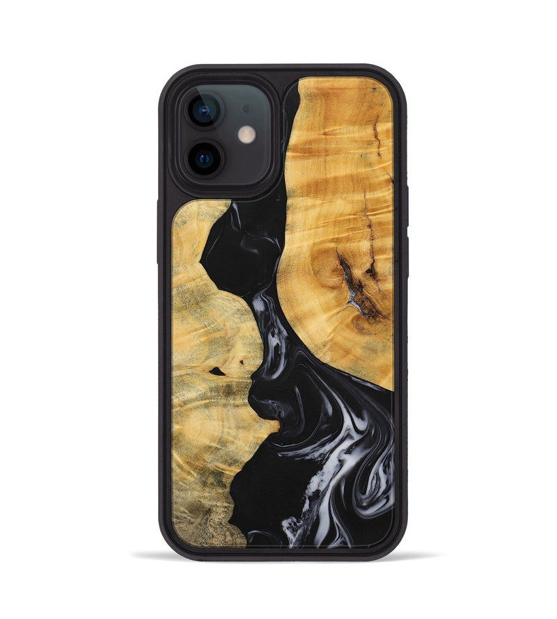 iPhone 12 Wood+Resin Phone Case - Jasmine (Black & White, 699555)