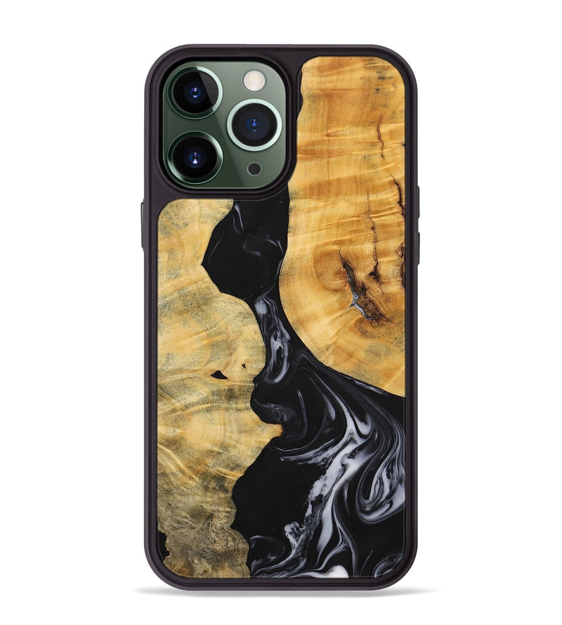 iPhone 13 Pro Max Wood+Resin Phone Case - Jasmine (Black & White, 699555)