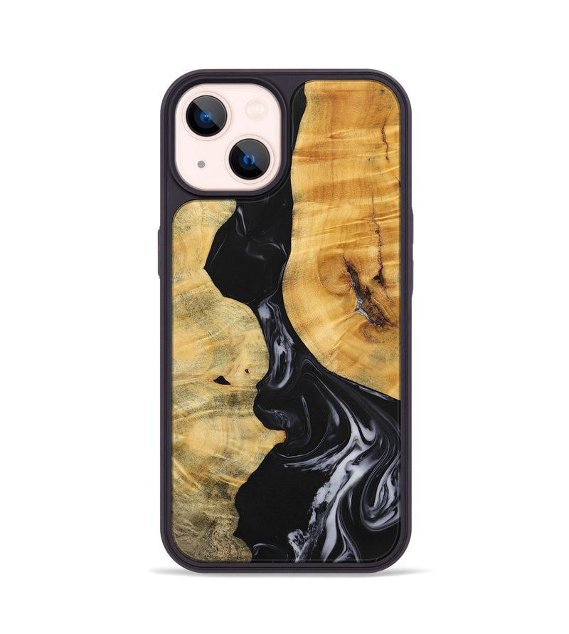 iPhone 14 Wood+Resin Phone Case - Jasmine (Black & White, 699555)