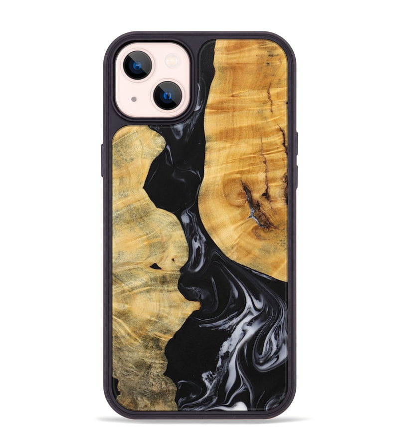 iPhone 14 Plus Wood+Resin Phone Case - Jasmine (Black & White, 699555)