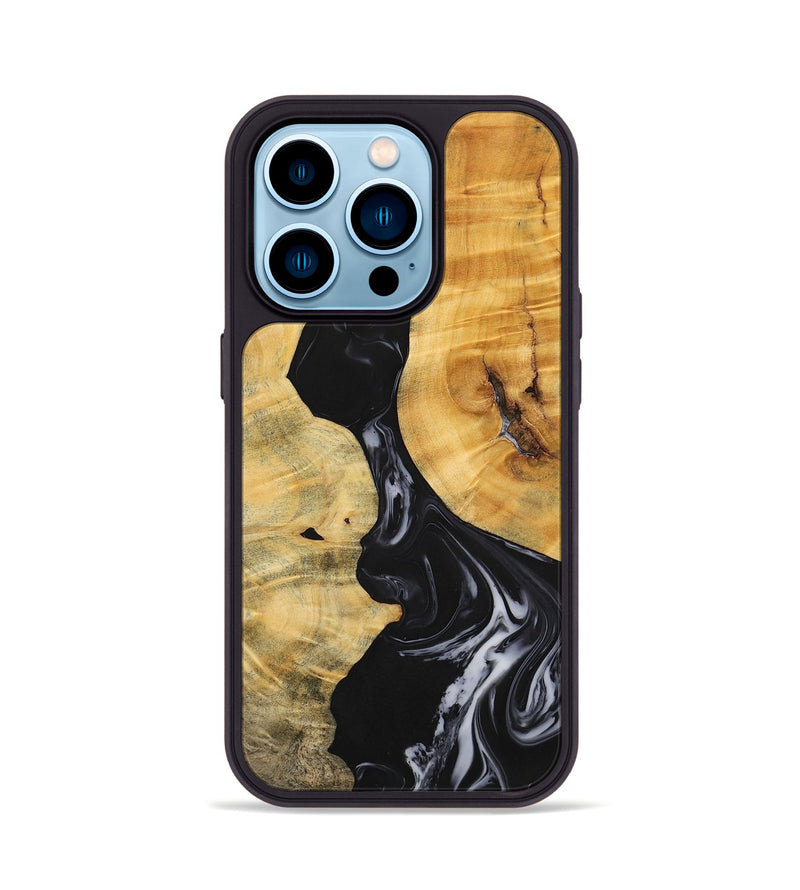 iPhone 14 Pro Wood+Resin Phone Case - Jasmine (Black & White, 699555)