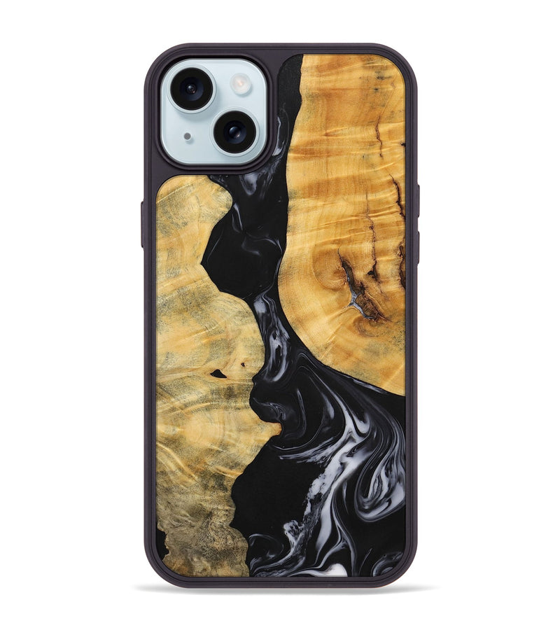 iPhone 15 Plus Wood+Resin Phone Case - Jasmine (Black & White, 699555)