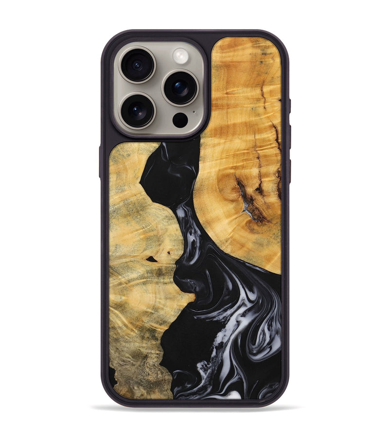 iPhone 15 Pro Max Wood+Resin Phone Case - Jasmine (Black & White, 699555)
