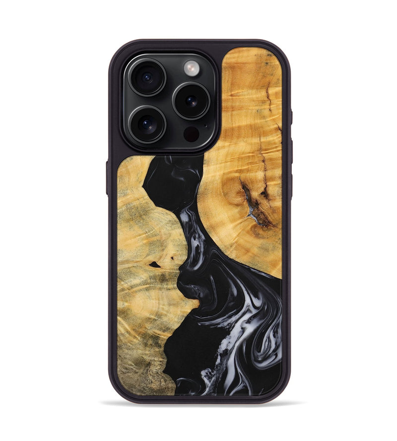 iPhone 15 Pro Wood+Resin Phone Case - Jasmine (Black & White, 699555)