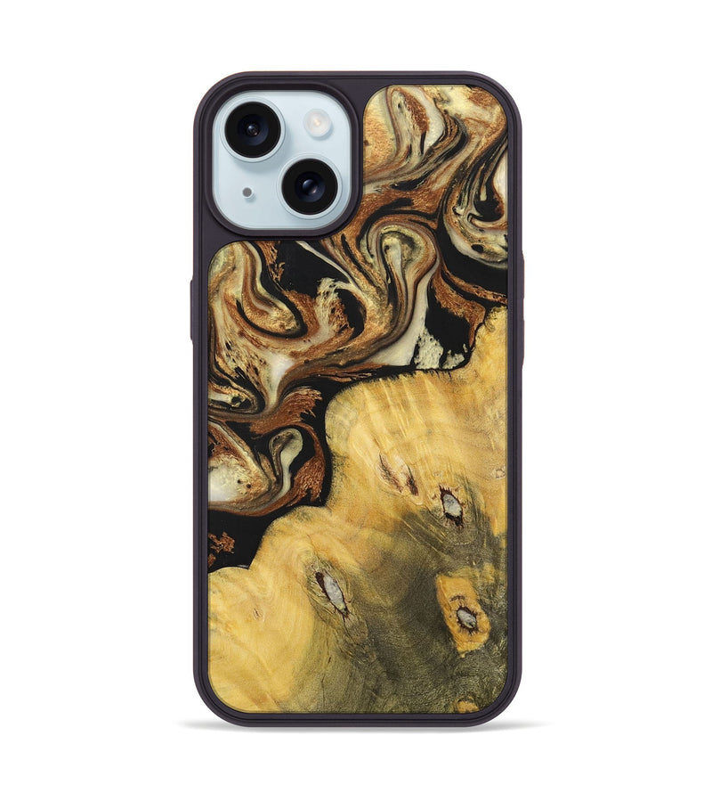 iPhone 15 Wood+Resin Phone Case - Addilyn (Black & White, 699556)