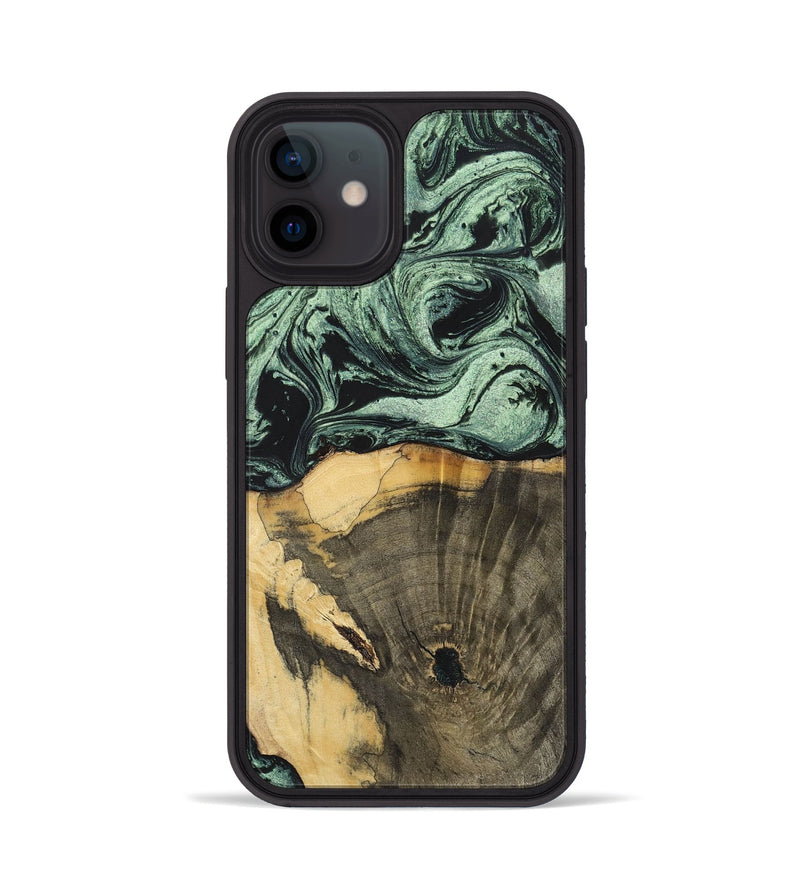 iPhone 12 Wood+Resin Phone Case - Stella (Green, 699559)
