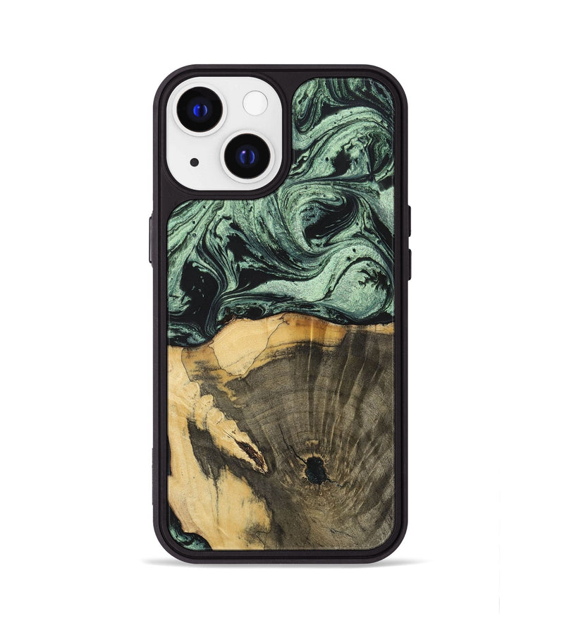 iPhone 13 Wood+Resin Phone Case - Stella (Green, 699559)