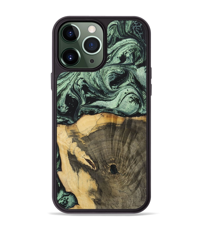 iPhone 13 Pro Max Wood+Resin Phone Case - Stella (Green, 699559)