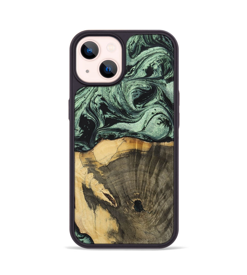 iPhone 14 Wood+Resin Phone Case - Stella (Green, 699559)