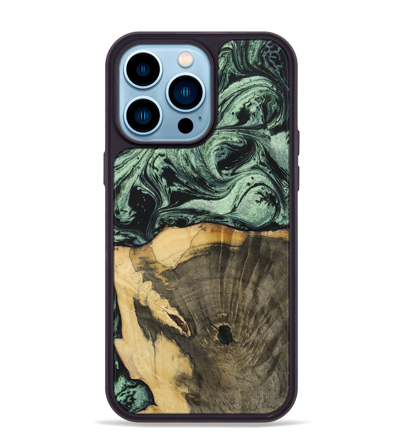 iPhone 14 Pro Max Wood+Resin Phone Case - Stella (Green, 699559)