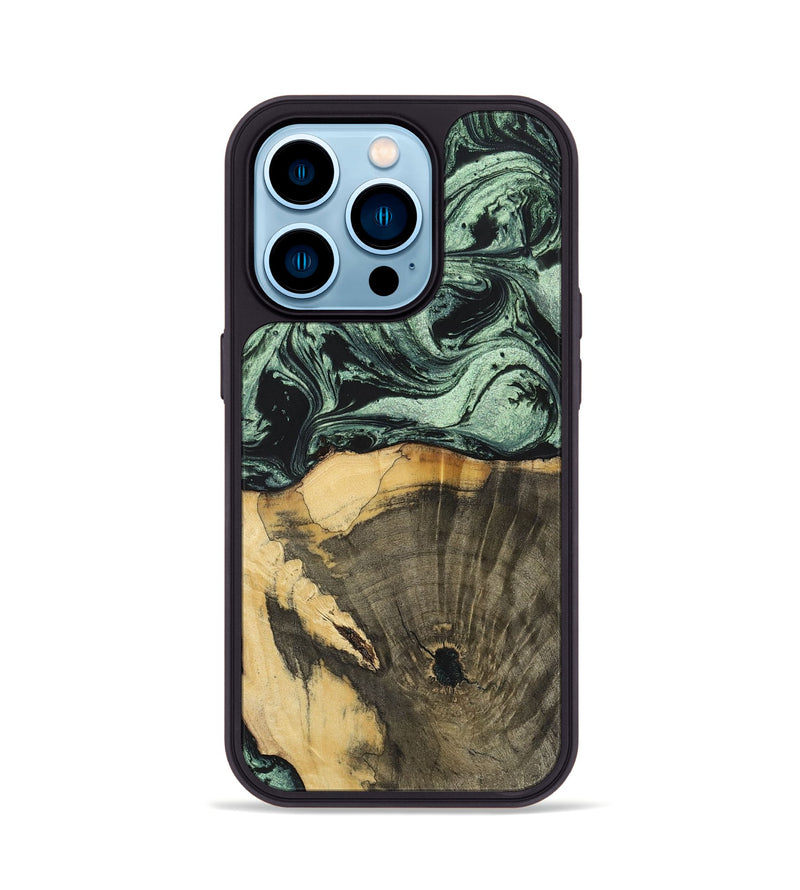 iPhone 14 Pro Wood+Resin Phone Case - Stella (Green, 699559)