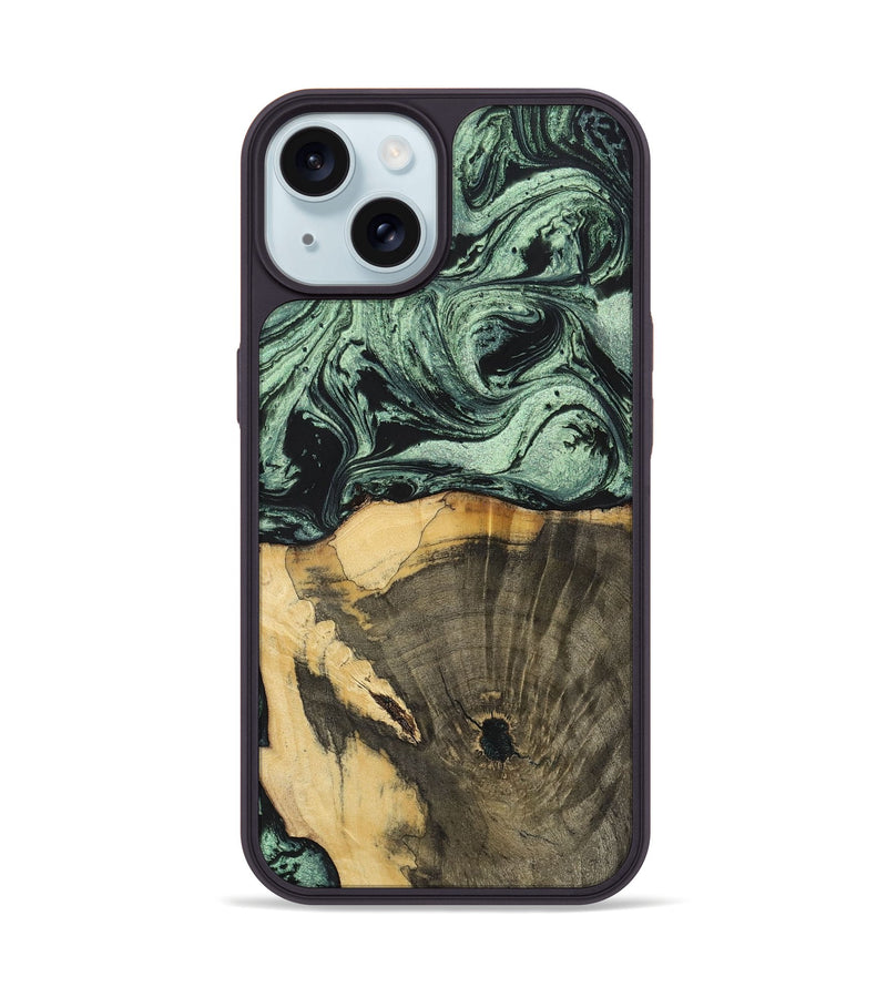 iPhone 15 Wood+Resin Phone Case - Stella (Green, 699559)