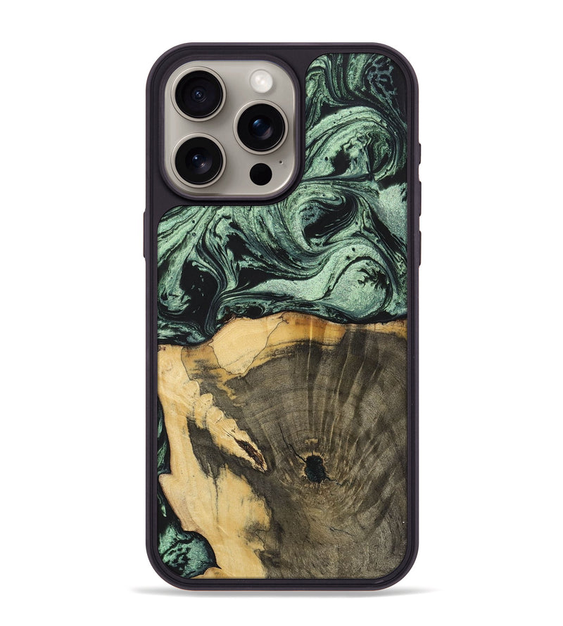iPhone 15 Pro Max Wood+Resin Phone Case - Stella (Green, 699559)