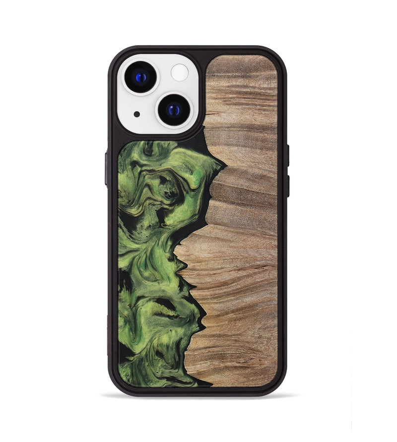 iPhone 13 Wood+Resin Phone Case - Lizbeth (Green, 699566)