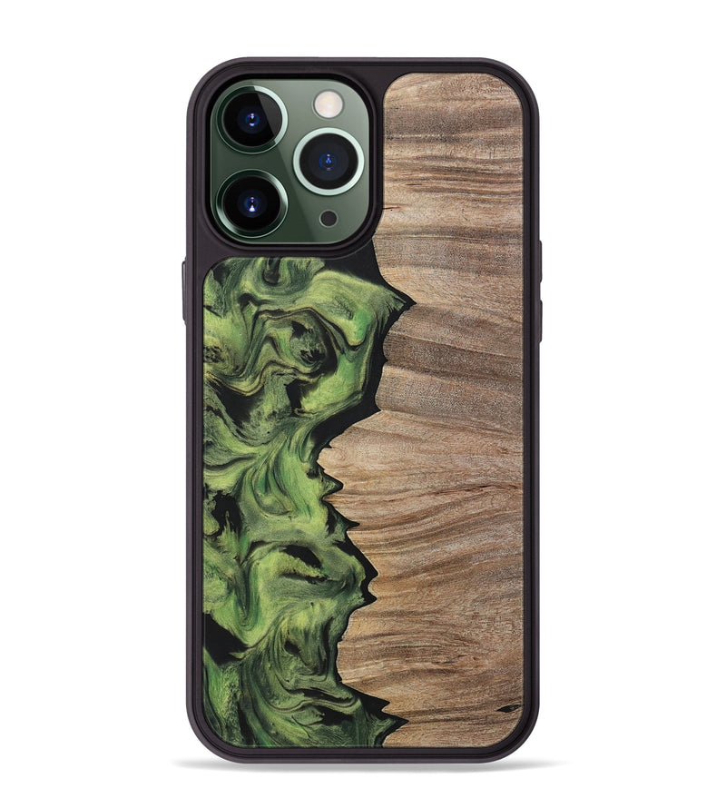 iPhone 13 Pro Max Wood+Resin Phone Case - Lizbeth (Green, 699566)