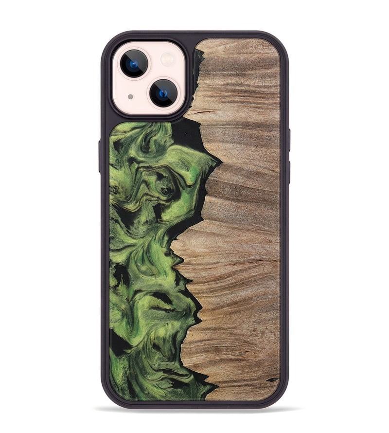 iPhone 14 Plus Wood+Resin Phone Case - Lizbeth (Green, 699566)