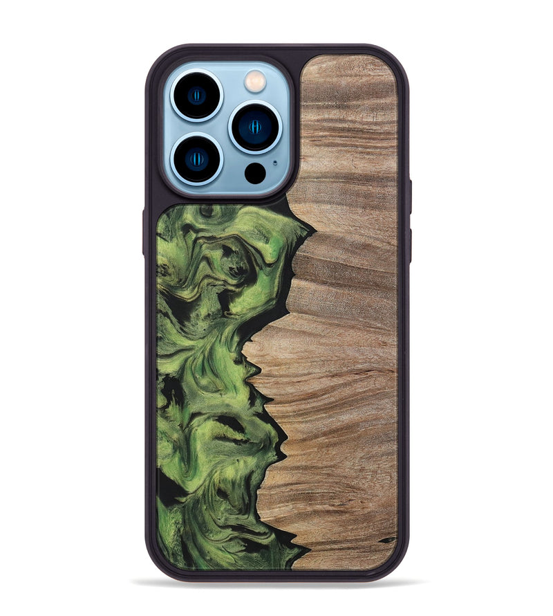 iPhone 14 Pro Max Wood+Resin Phone Case - Lizbeth (Green, 699566)