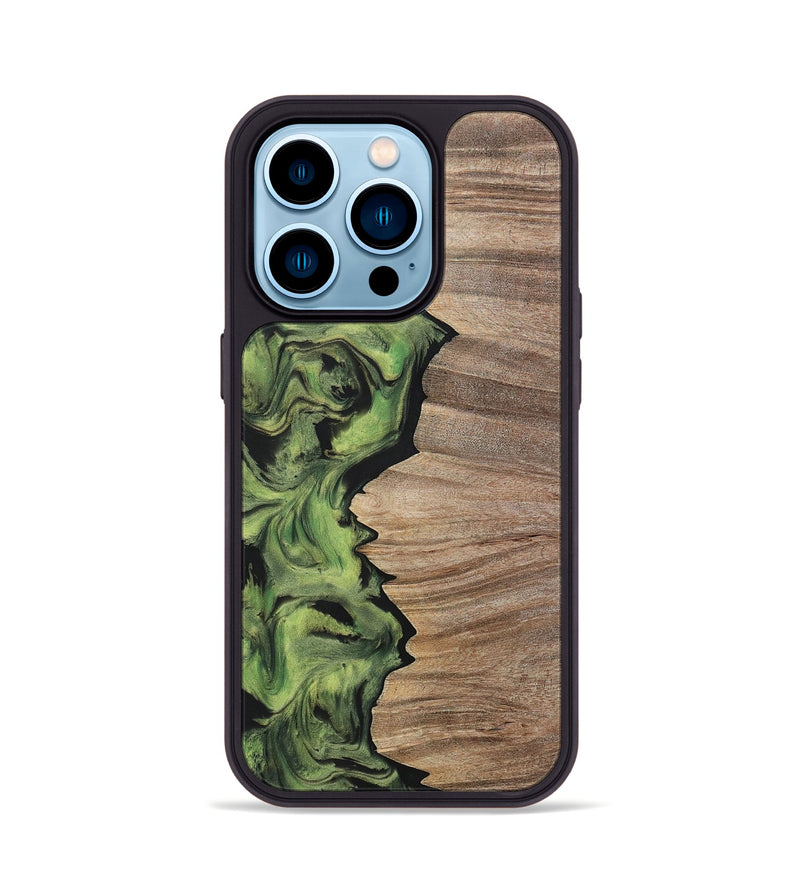 iPhone 14 Pro Wood+Resin Phone Case - Lizbeth (Green, 699566)