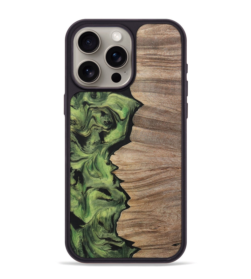 iPhone 15 Pro Max Wood+Resin Phone Case - Lizbeth (Green, 699566)