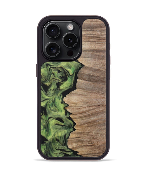 iPhone 15 Pro Wood+Resin Phone Case - Lizbeth (Green, 699566)