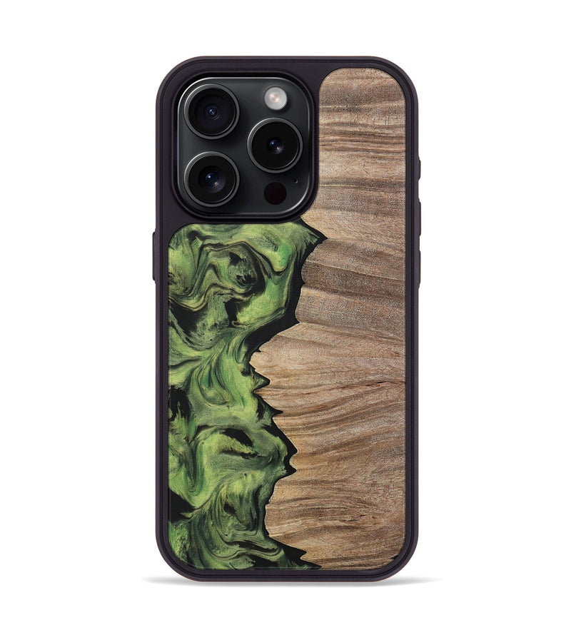 iPhone 15 Pro Wood+Resin Phone Case - Lizbeth (Green, 699566)