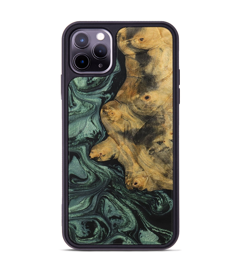 iPhone 11 Pro Max Wood+Resin Phone Case - Jim (Green, 699567)