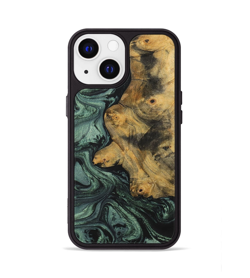 iPhone 13 Wood+Resin Phone Case - Jim (Green, 699567)
