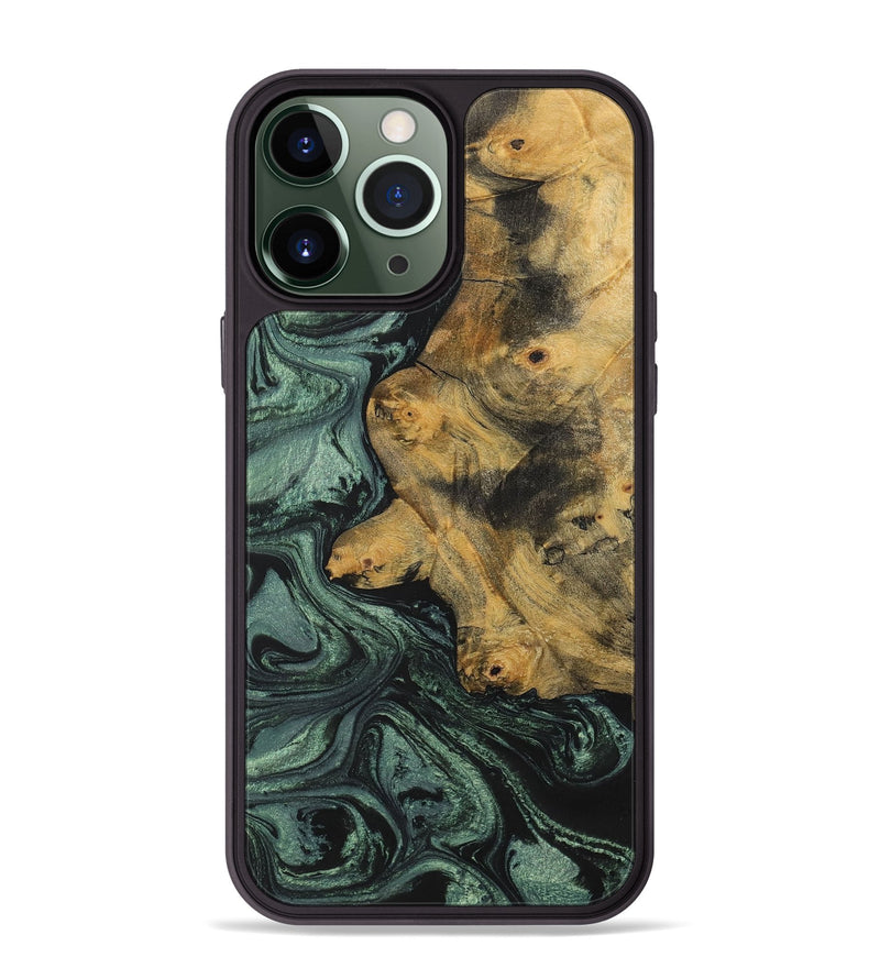iPhone 13 Pro Max Wood+Resin Phone Case - Jim (Green, 699567)