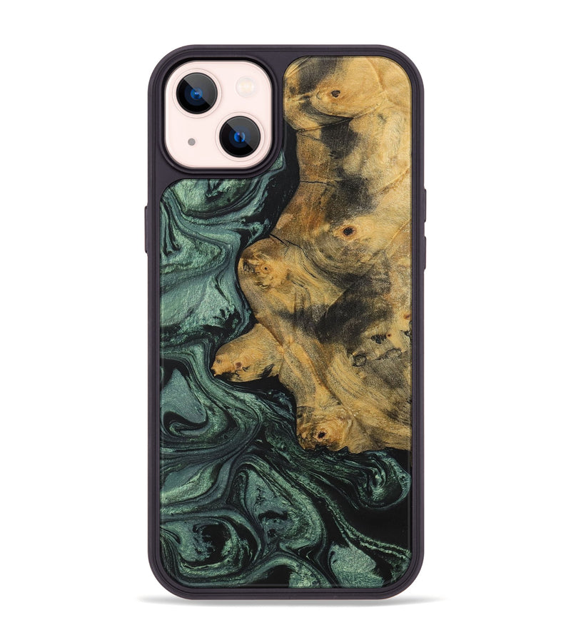 iPhone 14 Plus Wood+Resin Phone Case - Jim (Green, 699567)