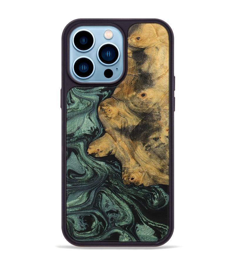 iPhone 14 Pro Max Wood+Resin Phone Case - Jim (Green, 699567)