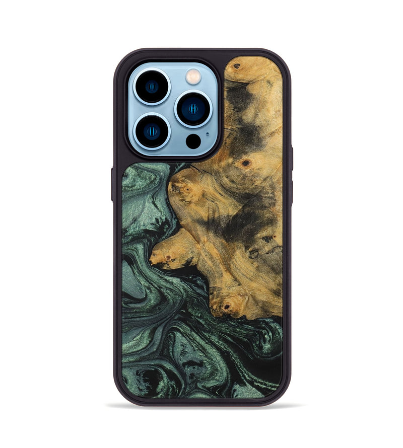 iPhone 14 Pro Wood+Resin Phone Case - Jim (Green, 699567)