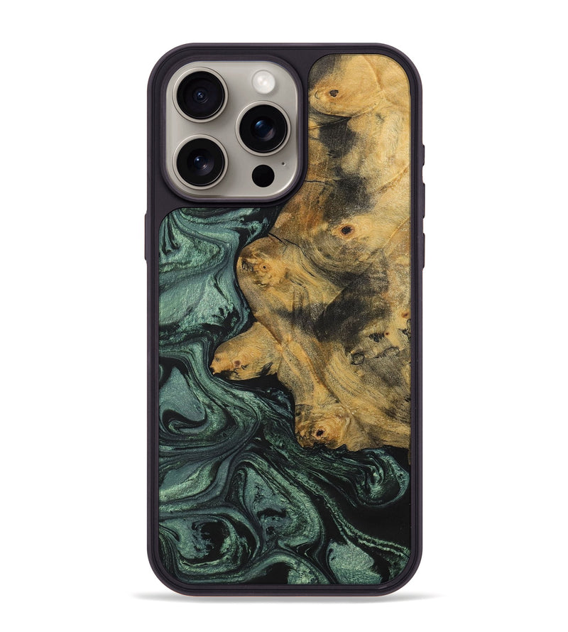 iPhone 15 Pro Max Wood+Resin Phone Case - Jim (Green, 699567)