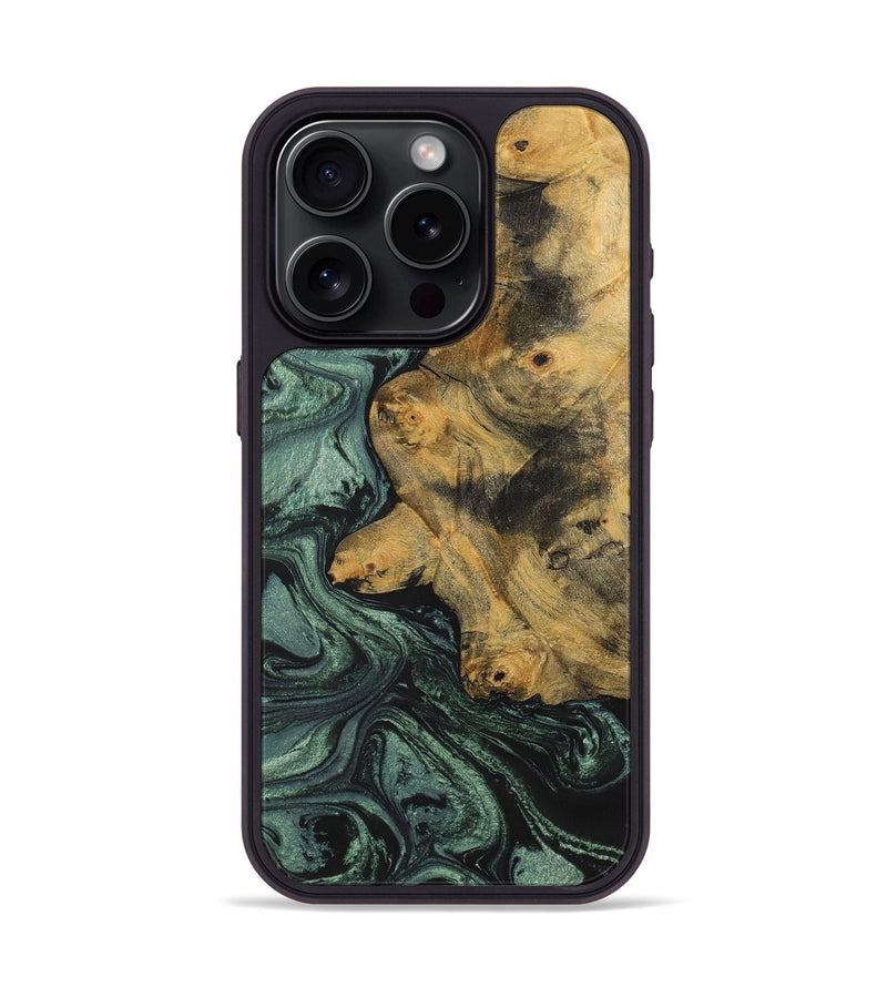 iPhone 15 Pro Wood+Resin Phone Case - Jim (Green, 699567)
