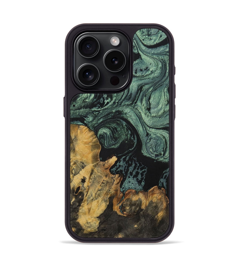 iPhone 15 Pro Wood+Resin Phone Case - Casey (Green, 699571)