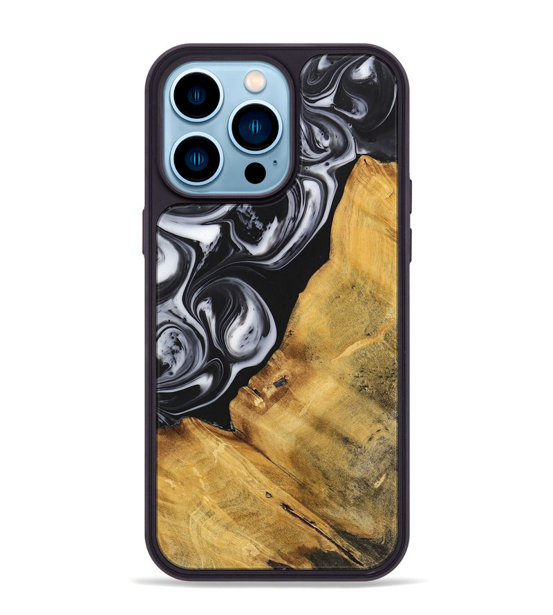 iPhone 14 Pro Max Wood+Resin Phone Case - Sierra (Black & White, 699582)
