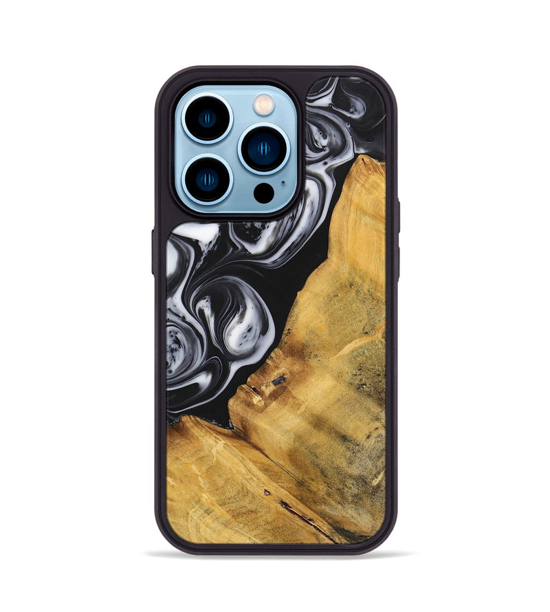 iPhone 14 Pro Wood+Resin Phone Case - Sierra (Black & White, 699582)