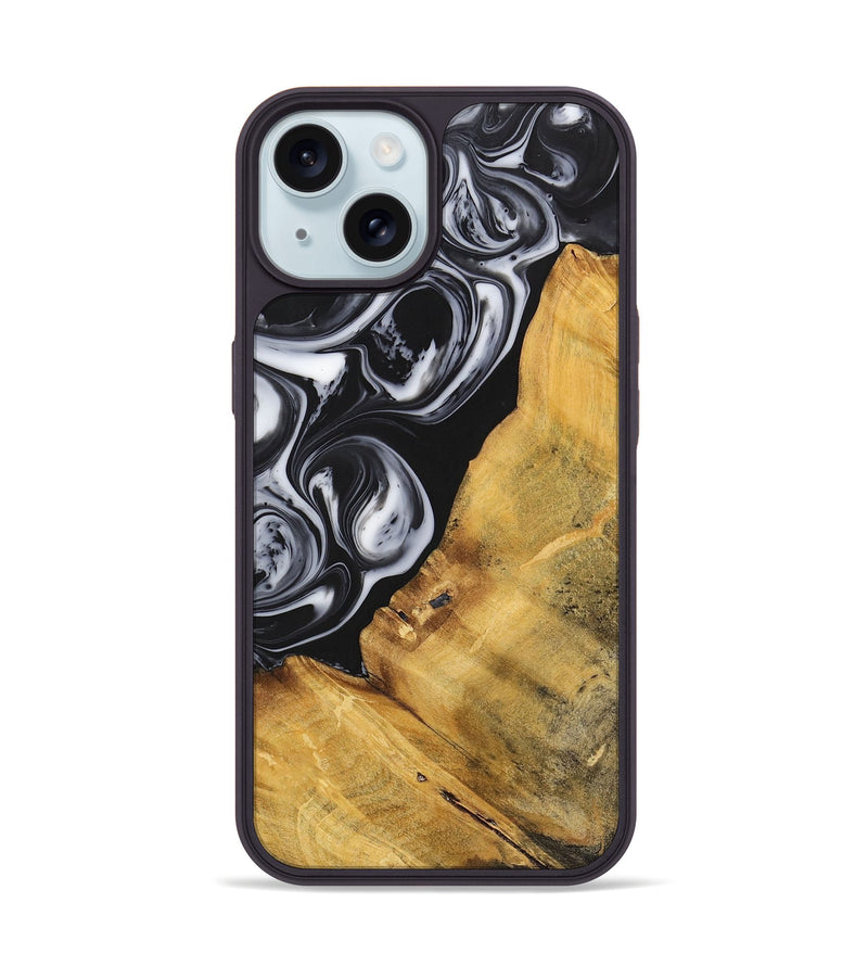 iPhone 15 Wood+Resin Phone Case - Sierra (Black & White, 699582)
